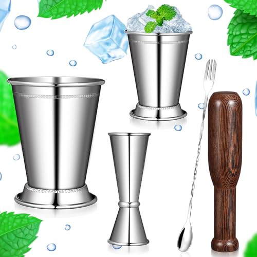 FoldTier 5-Piece Mint Julep Glass Set with Cocktail Spoon and Measuring Jigs