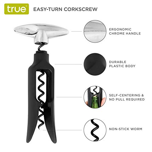 TRUE Black Self Pulling Corkscrew Wine Opener - Easy Turn Bar & Kitchen Tool