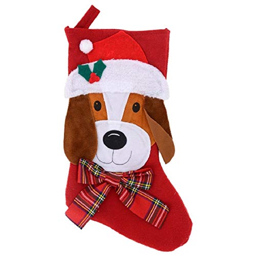 16.5-Inch Pet Holiday Stocking with Plaid Bow for Cats & Dogs