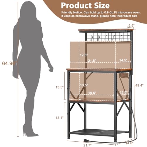 4-Tier Kitchen Baker's Rack with Power Outlet & Coffee Bar Stand, Rustic Brown
