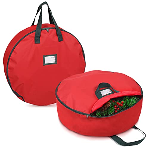 30-Inch Christmas Wreath Storage Bag 2-Pack Red Oxford