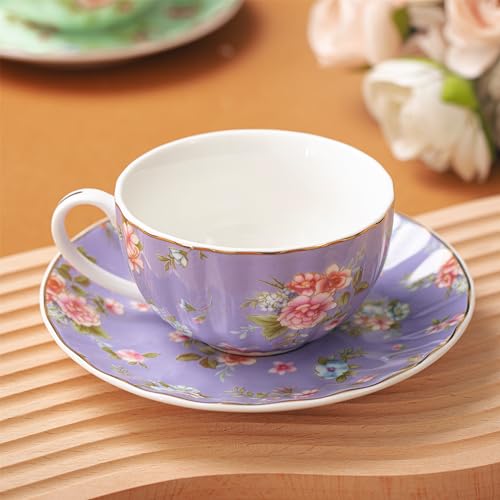 Pastel Blooms Floral Porcelain Tea Cups Set of 6 – Rose Teacups for Tea Party