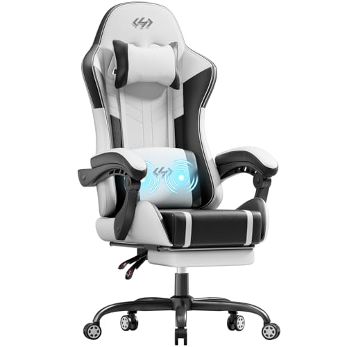 HLDIRECT Black & White Gaming Chair with USB Massage Lumbar Support – Ergonomic, Adjustable, Long-Lasting Comfort