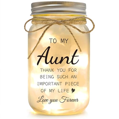 Aunt Gifts from Niece - Mason Jar Night Lights for Christmas Wedding and Birthday Desk Decorations Present Mother's Day Gifts Best Aunt Ever Gifts