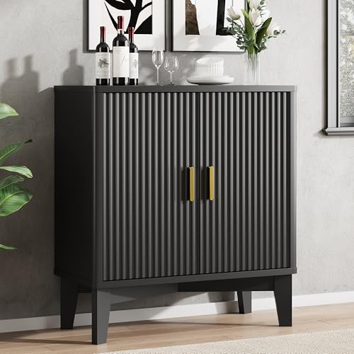 30-Inch Fluted Sideboard Buffet Cabinet with Adjustable Shelves, Black