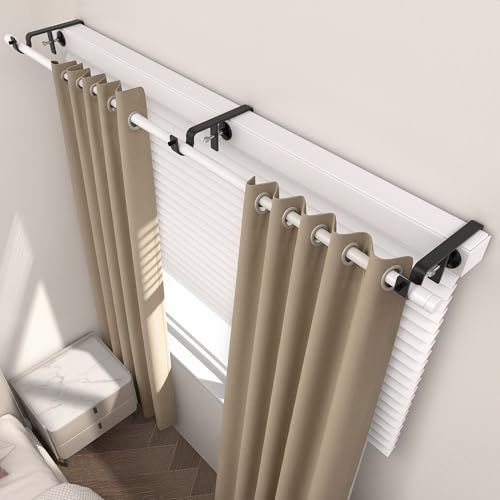 No-Drill Adjustable Curtain Rod Brackets for Over-Blind Mounting, Set of 3