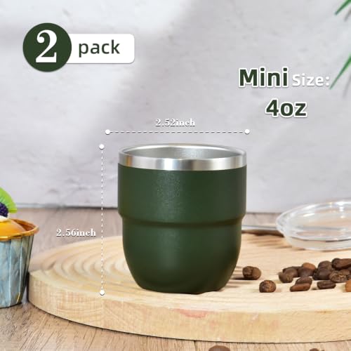 Green 4oz Double-Walled Stainless Steel Espresso Cups Set of 2 - Insulated Coffee Shot Glasses
