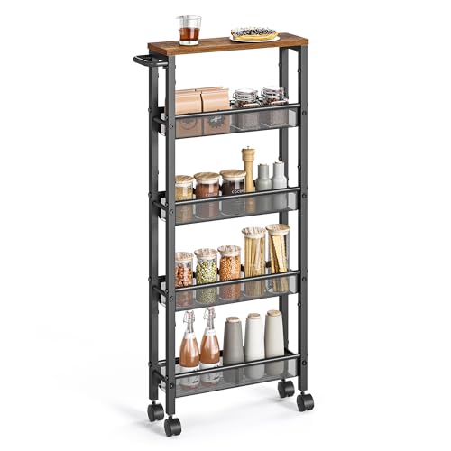 Slim 5-Tier Rolling Storage Cart, 5.1-Inch Narrow Organizer with Wheels