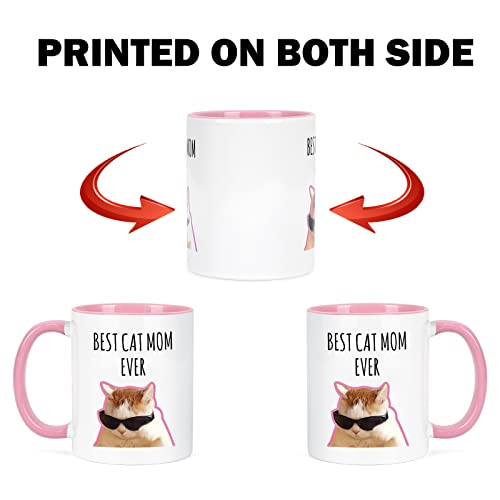 Maustic Two Tone Cat Mom Mug 11oz – Pink & White with Cat Photo Gift