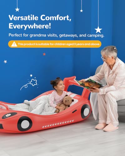 Inflatable Toddler Travel Bed with Electric Pump - Kids Racing Car Air Mattress
