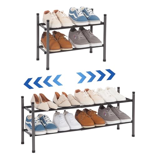 Expandable 2-Tier Metal Shoe Rack - Stackable Shoe Organizer for Closet
