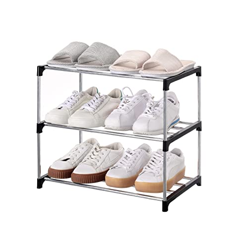 3-Tier Stackable Shoe Rack - Compact Space Saving Storage Organizer (Black)