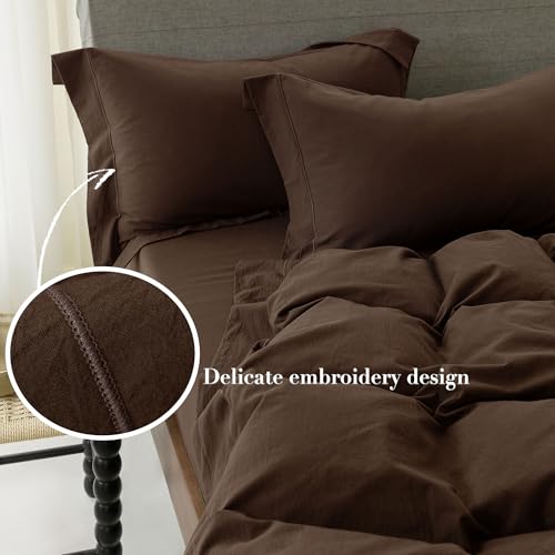 Queen Duvet Cover Set - 100% Washed Cotton, Lightweight & Breathable