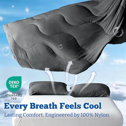 DOWNCOOL Cooling Comforter Set Queen Size, 3-Piece Summer Bedding Set - Grey