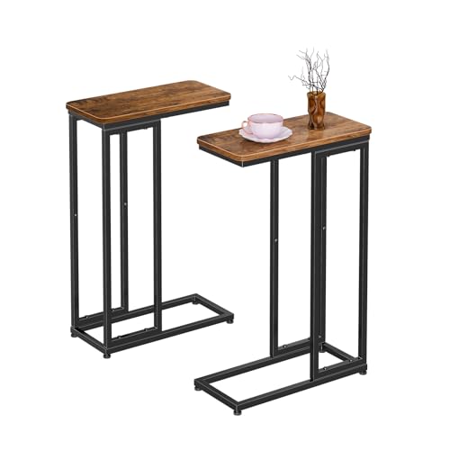 C-Shaped Side Table Set of 2, Slim Sofa Couch Table for Small Spaces