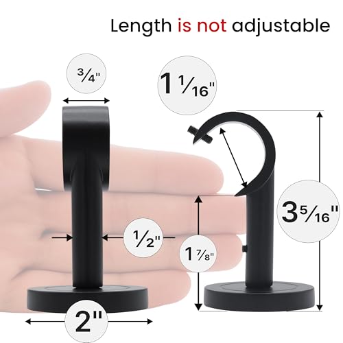 Heavy Duty Ceiling Mount Curtain Rod Brackets - 2 Pack, Matte Black