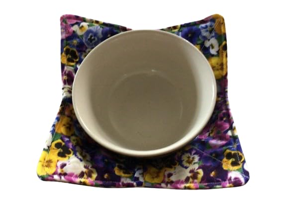 10-Inch Handmade Microwave Bowl Cozy, Colorful Pansy Cotton Potholder
