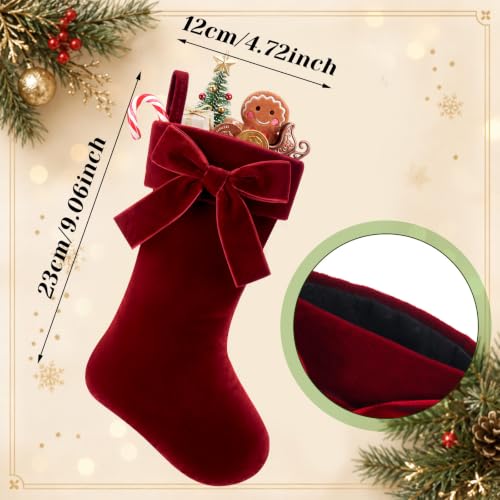 12-Pack Burgundy Velvet Christmas Stockings - Mini 9'' Burgandy Xmas Stocking Ornaments