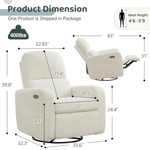 Oversized Boucle Swivel Glider Recliner with Power Lumbar Support