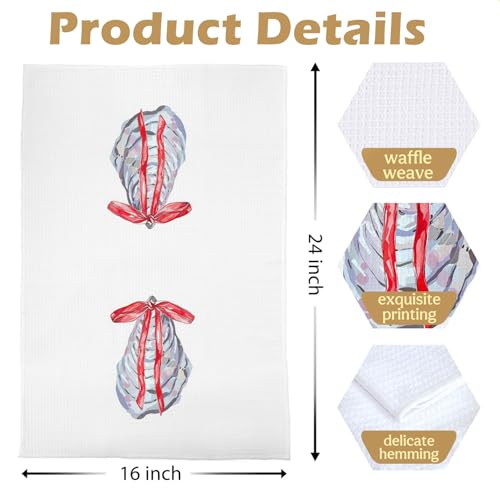 ERYBHKRTYH Red-01 Coquette Oyster Kitchen Towels - Christmas Waffle Dish Towels, 16x24 Inches