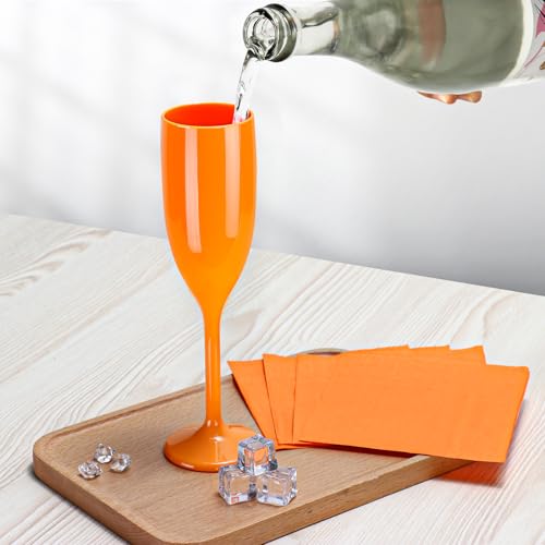 XUWAIDSGN Orange Reusable Acrylic Champagne Flutes 24 Pack Unbreakable Stemmed Glasses for Celebrations