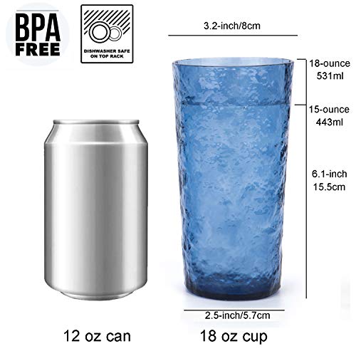 KX-WARE Blue 18-Ounce Acrylic Highball Glass Set of 6 - Shatterproof Plastic Tumblers