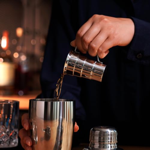 Viski Silver Stepped Jigger with Handle - 4 Measurement Markings, Stainless Steel Bar Tool