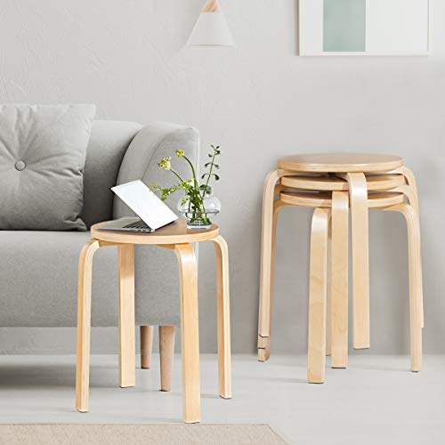 Set of 4 Stackable 18-inch Bentwood Stools, Round Backless Wood Chairs