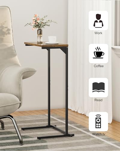 C-Shaped End Table, 28.7-Inch Tall Slim Sofa Side Table for Small Spaces