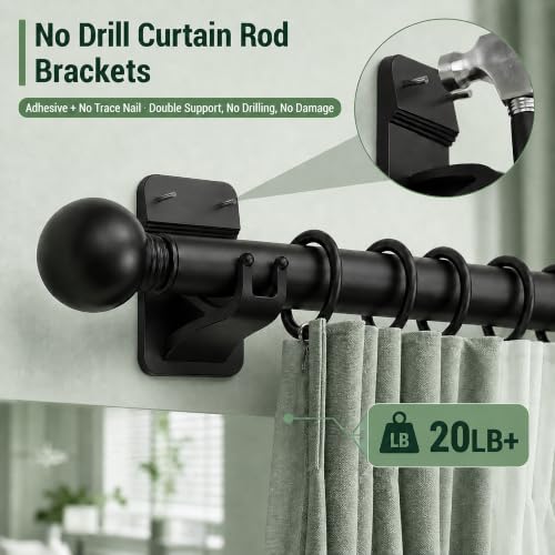 No Drill Curtain Rod Brackets - 8 Pack Adhesive Wall Hooks for Rods