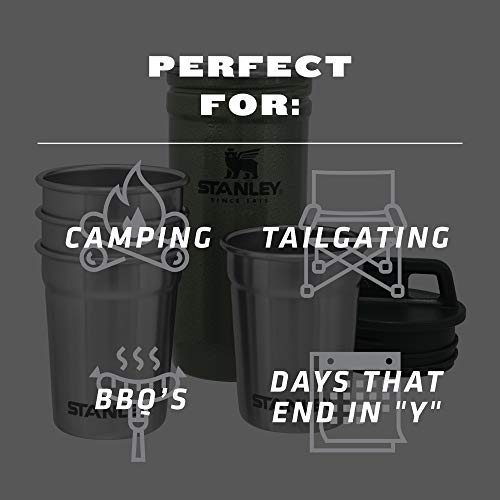 Stanley Adventure Shot Glass Set Hammertone Green - 4 Stainless Steel 2oz Travel Glasses with Carrying Case