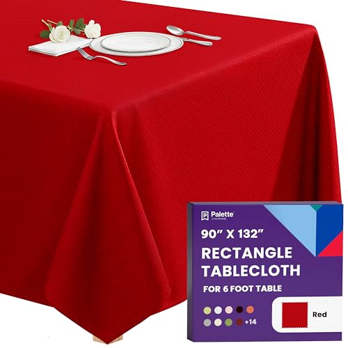 Gee Di Moda Red Rectangle Tablecloth 90 x 132 Inch for 6 ft Tables, Heavy Duty Washable Fabric for Holiday & Events