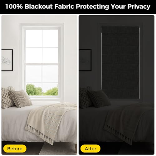 No Drill Cordless Roman Shades, 35x64 in, Room Darkening Beige