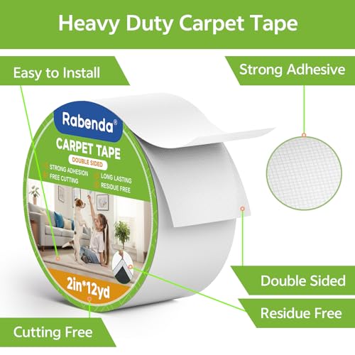 Double Sided Carpet Tape for Rugs, 2 Inch x 12 Yards, Heavy Duty Anti-Slip