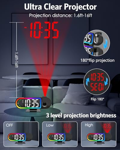 Projection Alarm Clock with 17-Color Ambient Light and 8.5-Inch Display