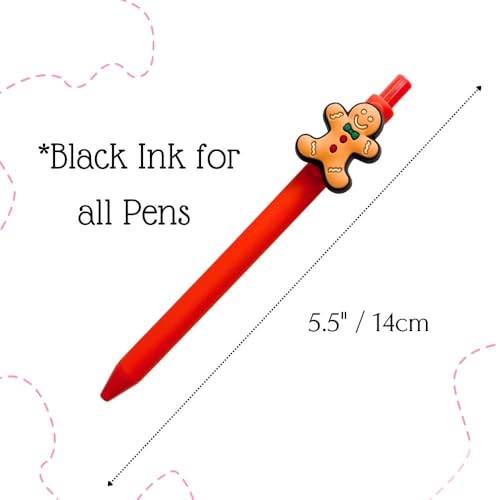 Christmas Pens 8-Pack Festive Holiday Stationery with Gingerbread Snowman & Candy Cane Tops - Office & Gift