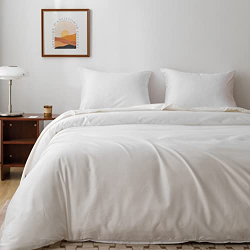 Egyptian Cotton Duvet Cover Set - Queen Size Sateen Bedding, White (3-Piece)