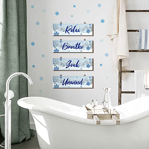 Winter Rustic 4-Piece Wood Bath Decor Signs – Relax Soak Unwind Breathe