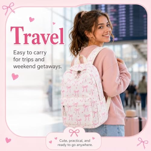 LOIDOU School Backpack for Girls Bow Tie Beige Laptop Bookbag