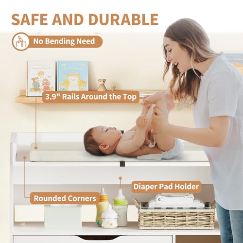 White Pipleo Baby Changing Table Dresser with 3 Drawers & Shelves
