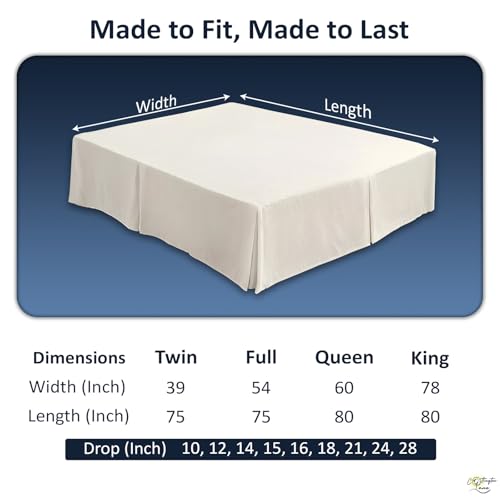 Pleated Bed Skirt Twin Size - 12 Inch Drop Microfiber Dust Ruffle, Ivory