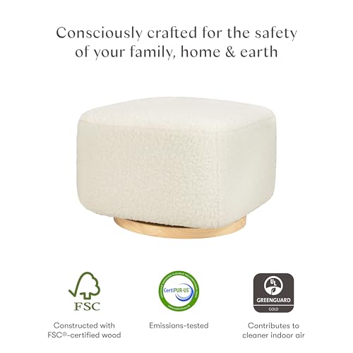 Cream Shearling Gliding Ottoman with Light Wood Base for Nursery