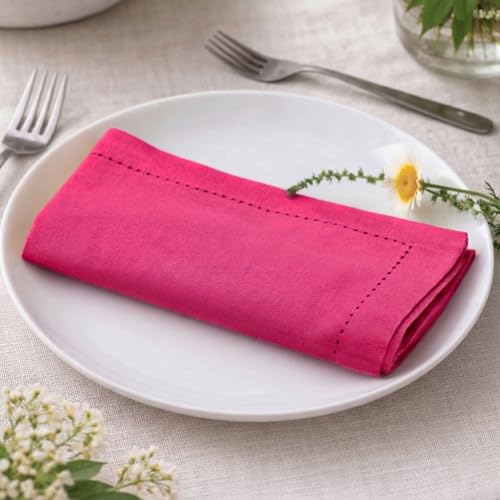18x18 Inch Cotton Cloth Napkins - Set of 12 Reusable Hot Pink Table Linens