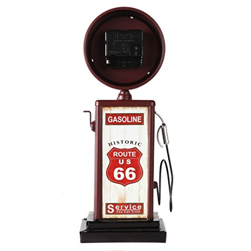 Route 66 Gas Pump Mantle Clock, Vintage Style Metal Table Clock