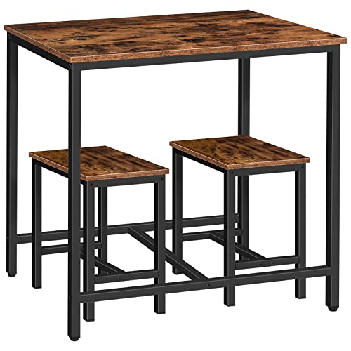 3-Piece Industrial Dining Table Set with Two Stools - Rustic Brown