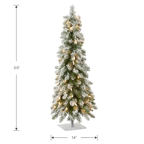 3ft Pre-Lit Flocked Mini Christmas Tree with 50 Clear Lights & Metal Base