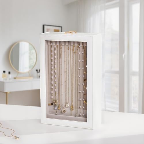 2-Layer Necklace Organizer Box with Clear Window and Velvet Lining