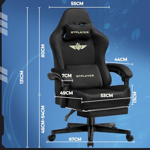 Ergonomic Fabric Gaming Chair with Footrest, Lumbar Support & Spring Cushion