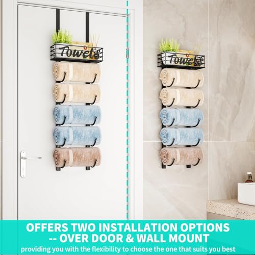 HapiRm 6-Tier Over the Door & Wall Mount Towel Rack with Storage Basket