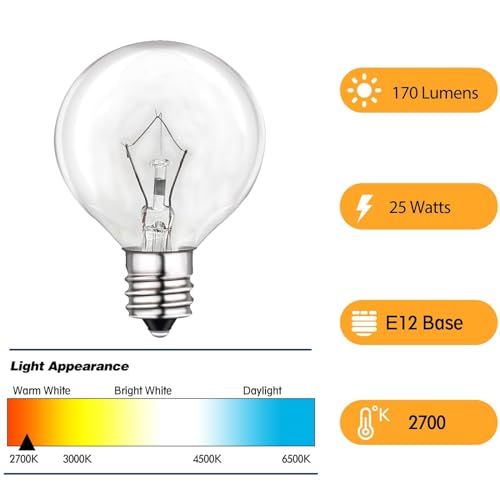 25W Wax Warmer Replacement Bulbs - E12 Candelabra Base, 6 Pack